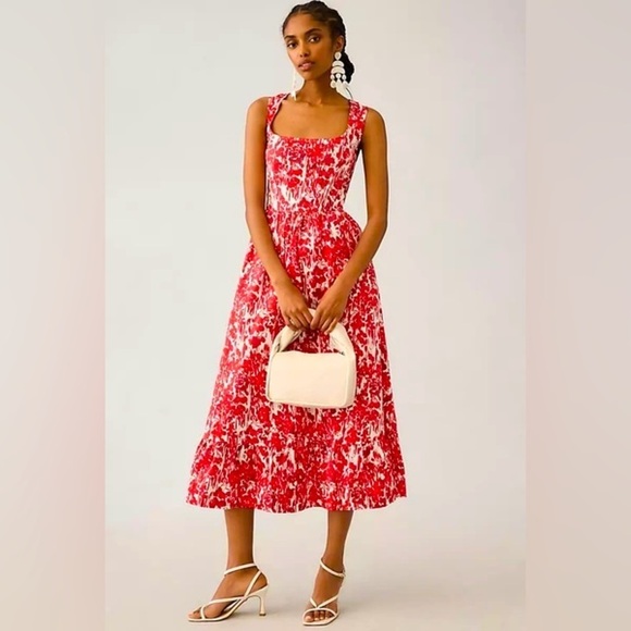 Anthropologie Dresses & Skirts - NWT AURETA Square-Neck Corset A-Line Dress Red M